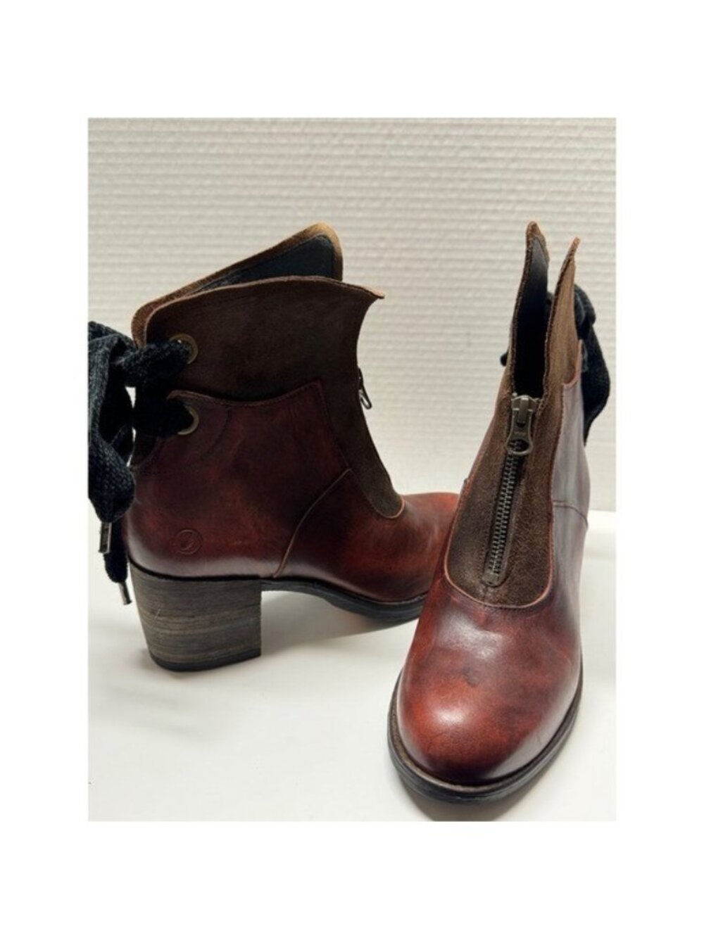 Casta Ponta Brown Leather Suede Zip Front Ankle Boots Made in Portugal 37